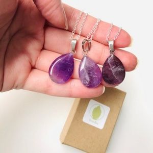 Purple amethyst teardrop silver necklace